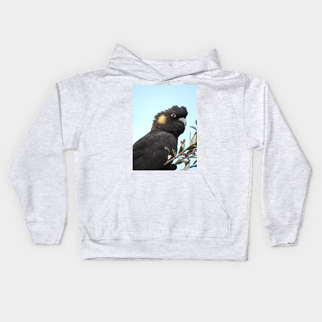 Yellow-tailed Black Cockatoo Kids Hoodie by kirstybush